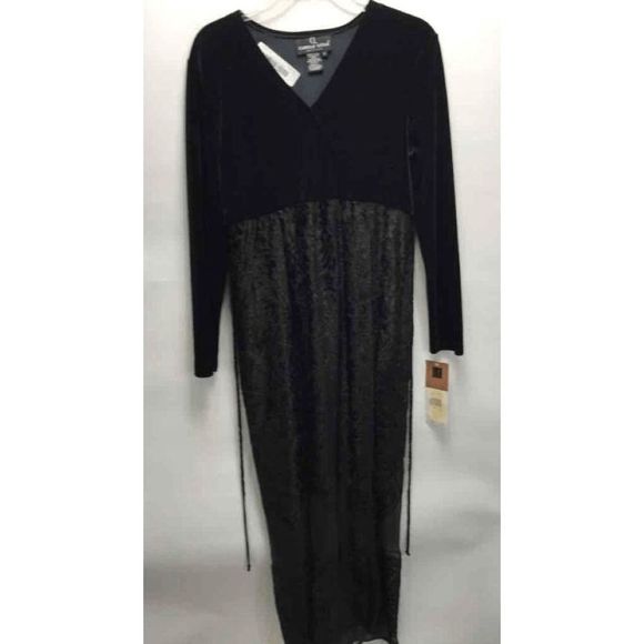 Carole Little NWT Black Long Velvet Overlay Wrap Maxi Dress - Size 8, MSRP $178 - Picture 6 of 15